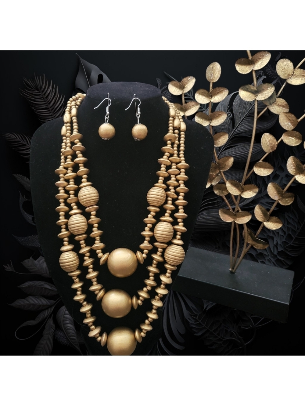 Wooden Gold Necklace
